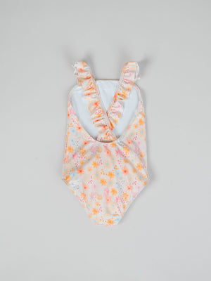 MULTICOLOR FLORAL PRINT SWIMSUIT WITH RUFFLED STRAPS