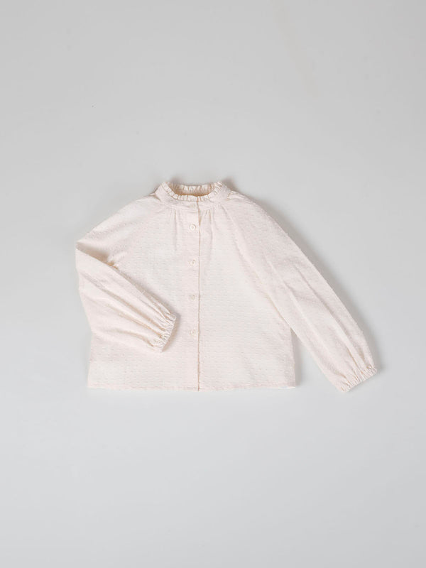 BLUSA CUELLO MAO CON VOLANTE BLANCO PURO