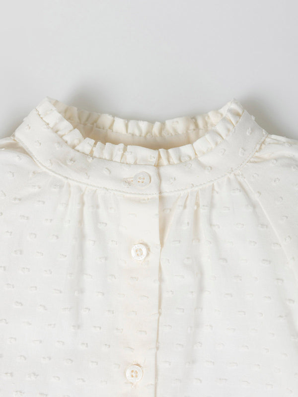 BLUSA CUELLO MAO CON VOLANTE BLANCO PURO