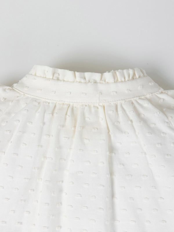 BLUSA CUELLO MAO CON VOLANTE BLANCO PURO