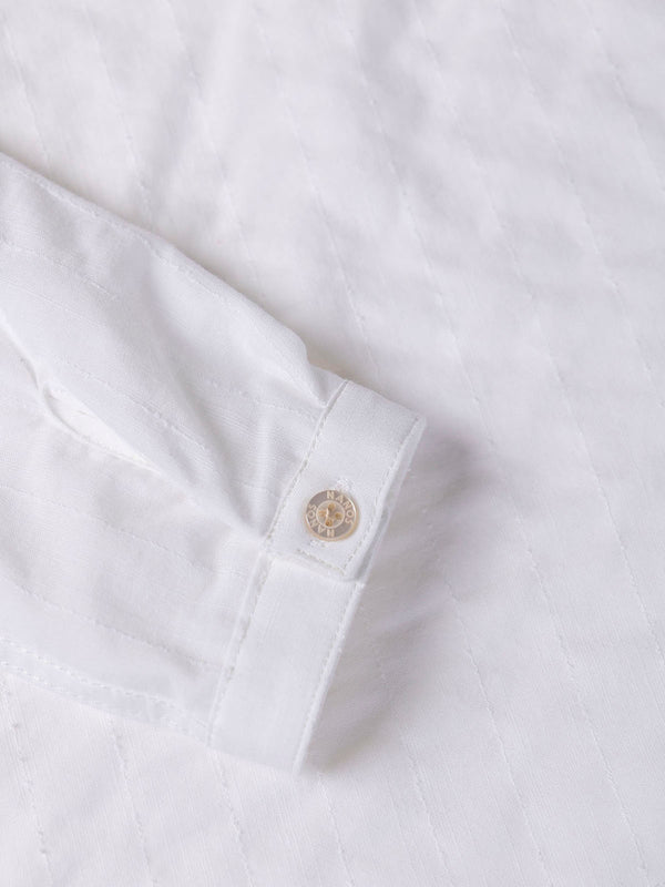 CAMISA ALGODÓN TEJIDO FANTASÍA CUELLO PANADERO NATA
