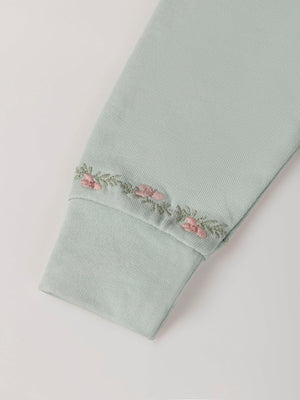 SUDADERA DE FELPA BORDADOS PUÑO VERDE CLARO