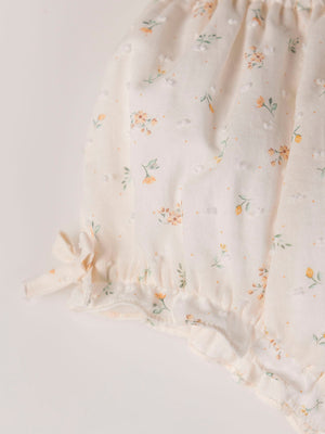 RANITA DE PLUMETTI ESTAMPADO Y LAZOS BLANCO ROTO