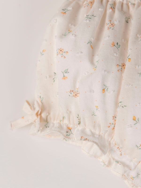 RANITA DE PLUMETTI ESTAMPADO Y LAZOS BLANCO ROTO