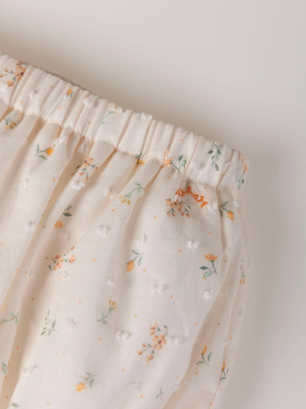 RANITA DE PLUMETTI ESTAMPADO Y LAZOS BLANCO ROTO