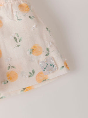 MINI CON BRAGUITA DE PLUMETTI ESTAMPADO MELOCOTONES BLANCO ROTO