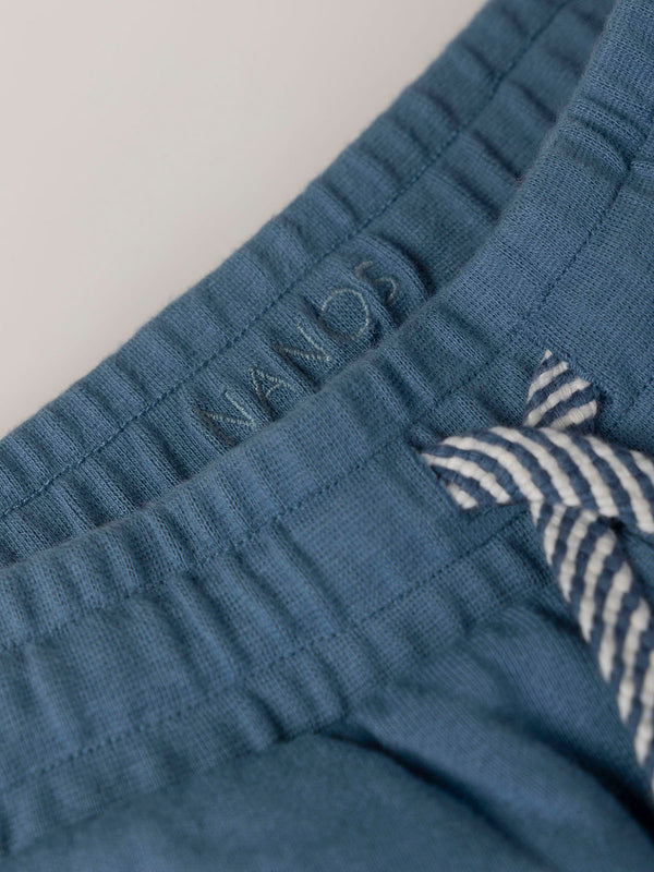 PANTALÓN CORTO DE FELPA CINTAS AZUL MEDIO