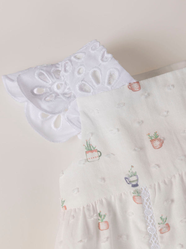MINI CON BRAGUITA PLUMETI ESTAMPADO MACETA NATA