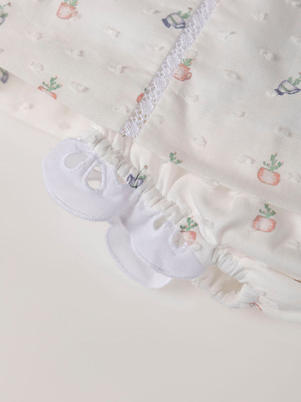 MINI CON BRAGUITA PLUMETI ESTAMPADO MACETA NATA