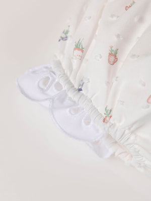 MINI CON BRAGUITA PLUMETI ESTAMPADO MACETA NATA