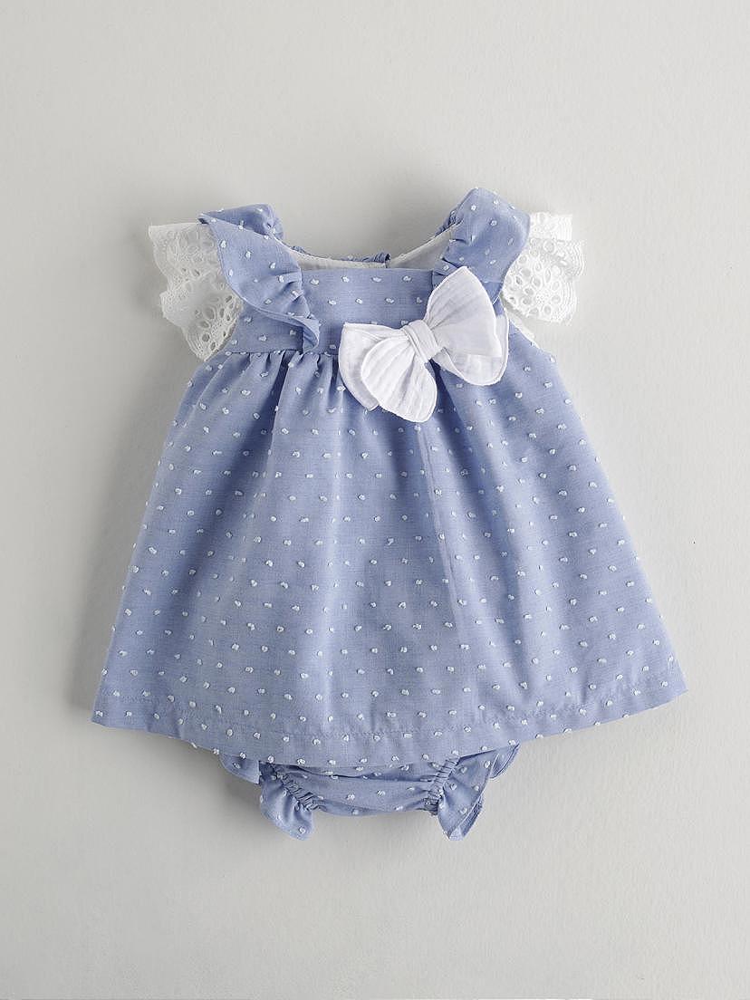 Mini vestido Nanos para bebé niña de plumeti celeste